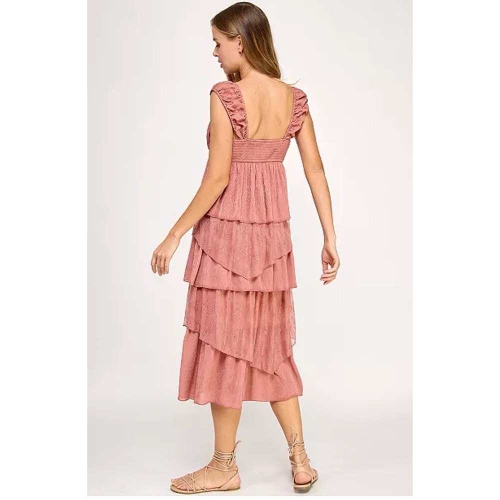 SENI & CADE Juniors Size L Lace Midi Dress Dark Peach Summer Party Tie Front NWT - Picture 2 of 11
